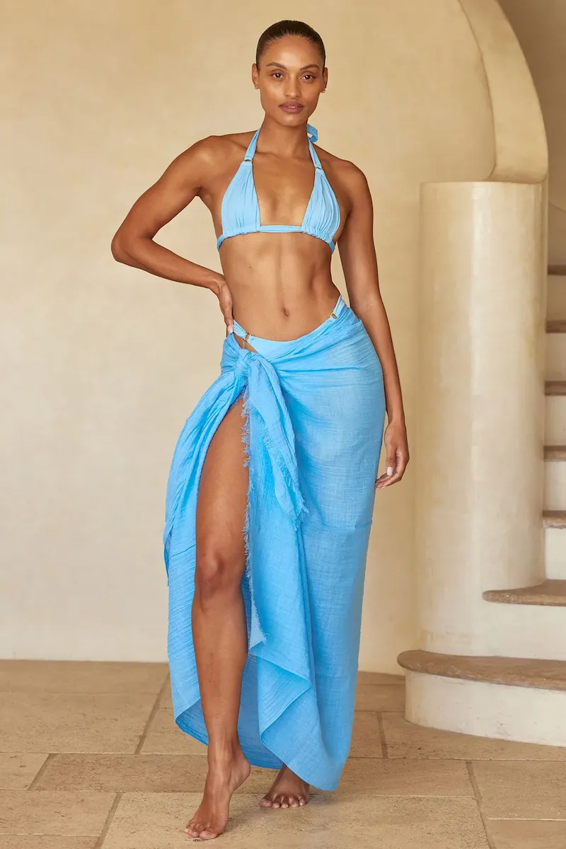 St. Tropez Sarong Ibiza Blue Crinkle Linen - Image 2