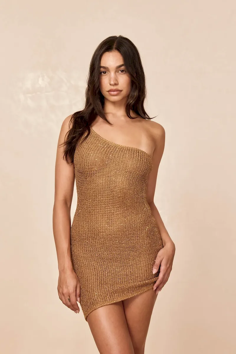 Taormina Dress Antique Gold Sequin Knit - Image 2
