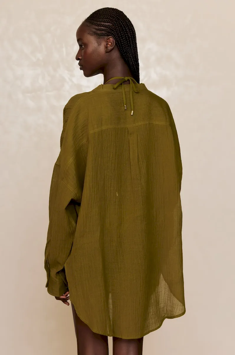 Barcelona Tunic Olive Crinkle Linen - Image 4