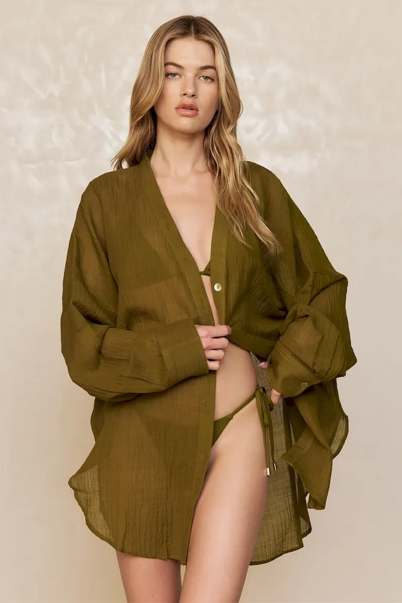 Barcelona Tunic Olive Crinkle Linen - Image 5