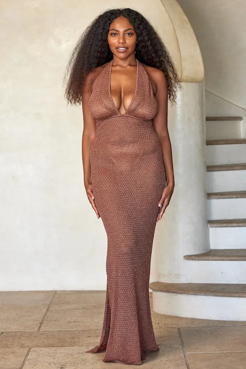 Catania Dress Bronze Lurex Lace Crochet - Image 9