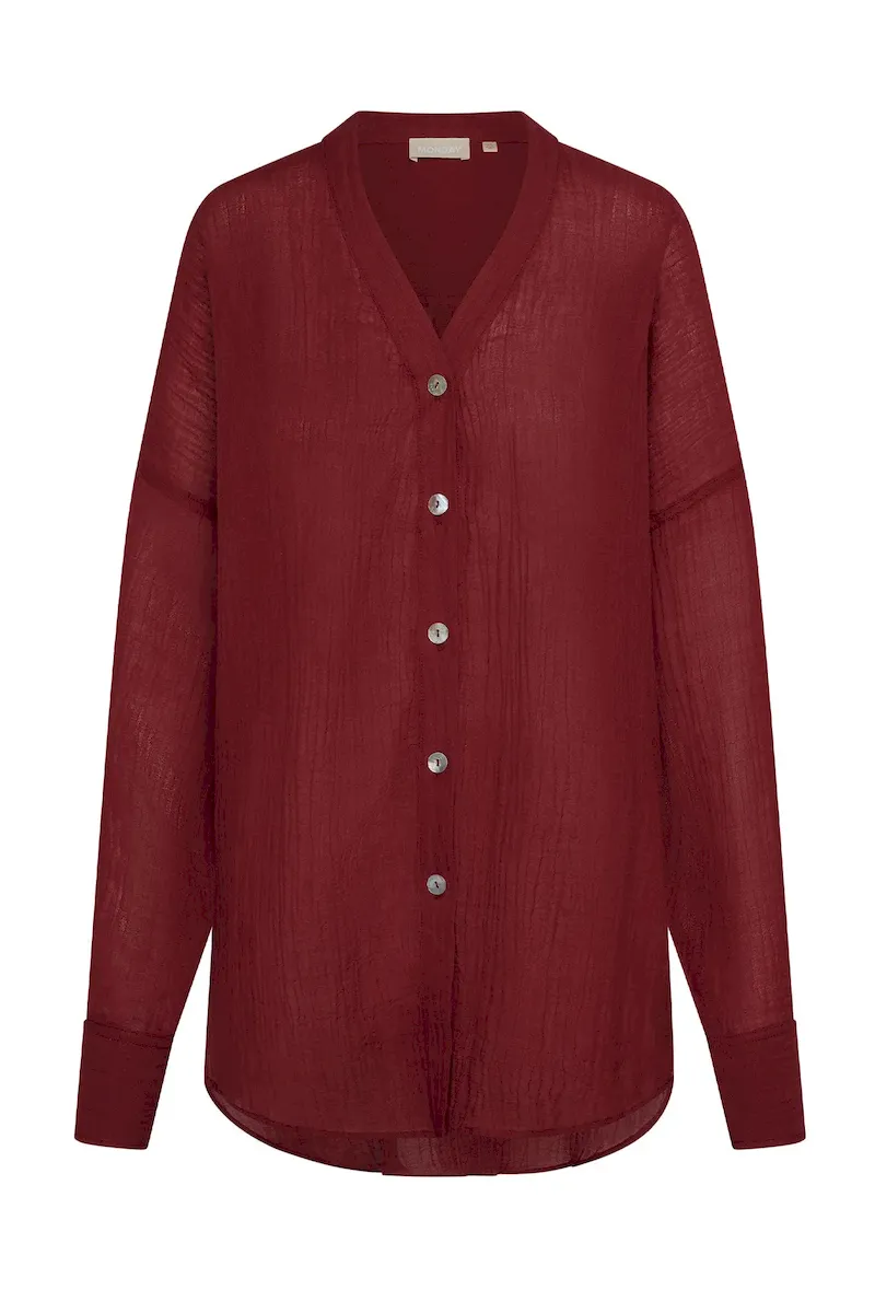 Barcelona Tunic Burgundy Crinkle Linen