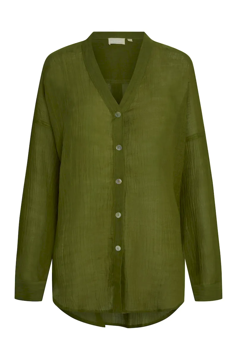 Barcelona Tunic Olive Crinkle Linen