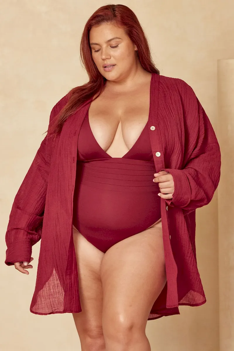 Barcelona Tunic Burgundy Crinkle Linen - Image 6