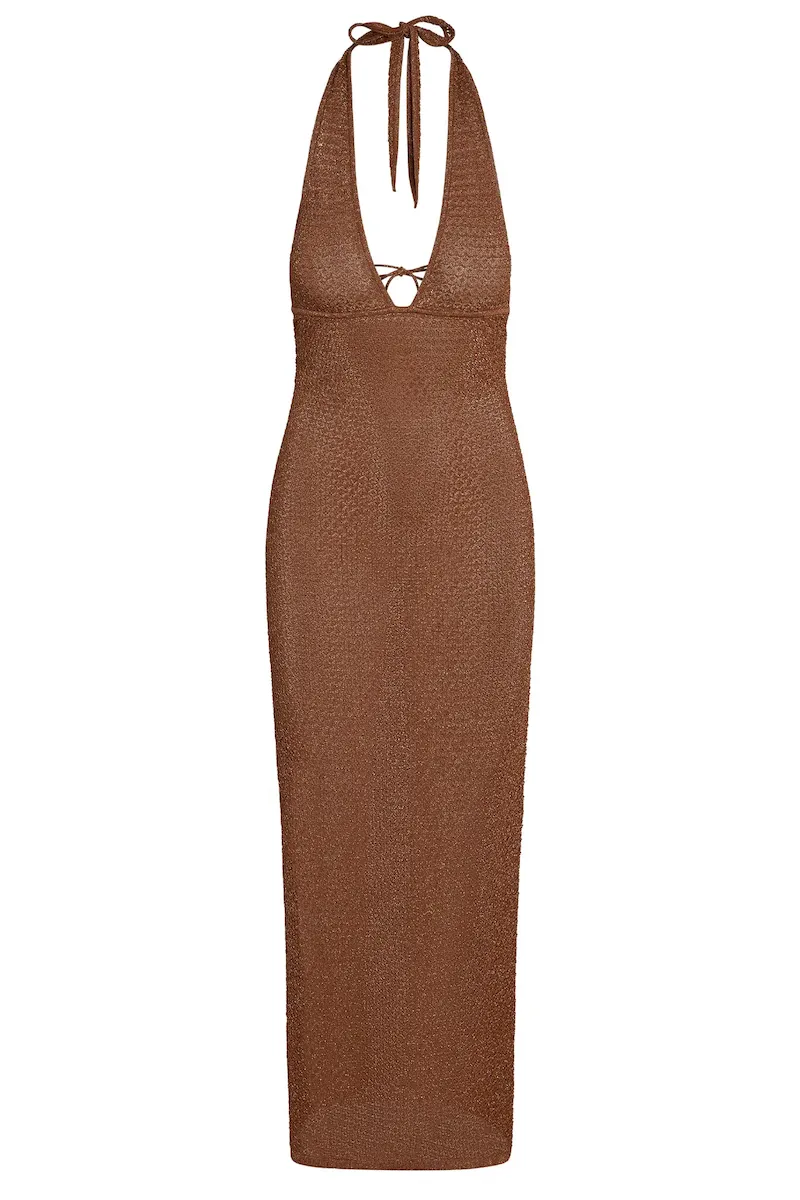 Catania Dress Bronze Lurex Lace Crochet