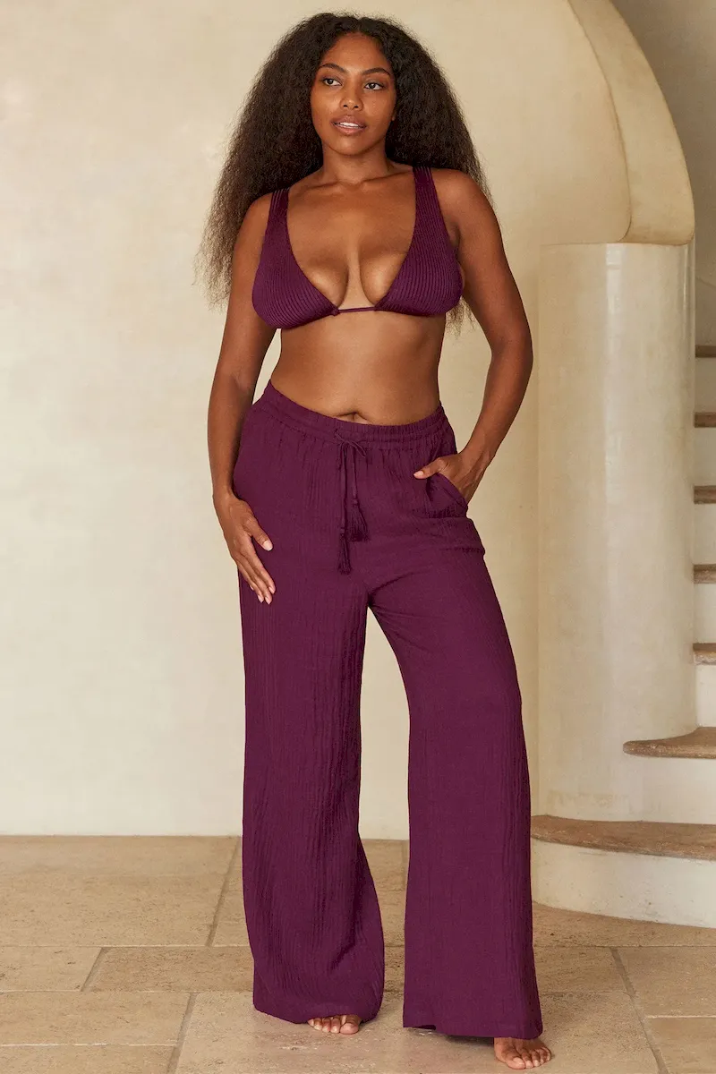 Tahiti Pant Eggplant Crinkle Linen - Image 6