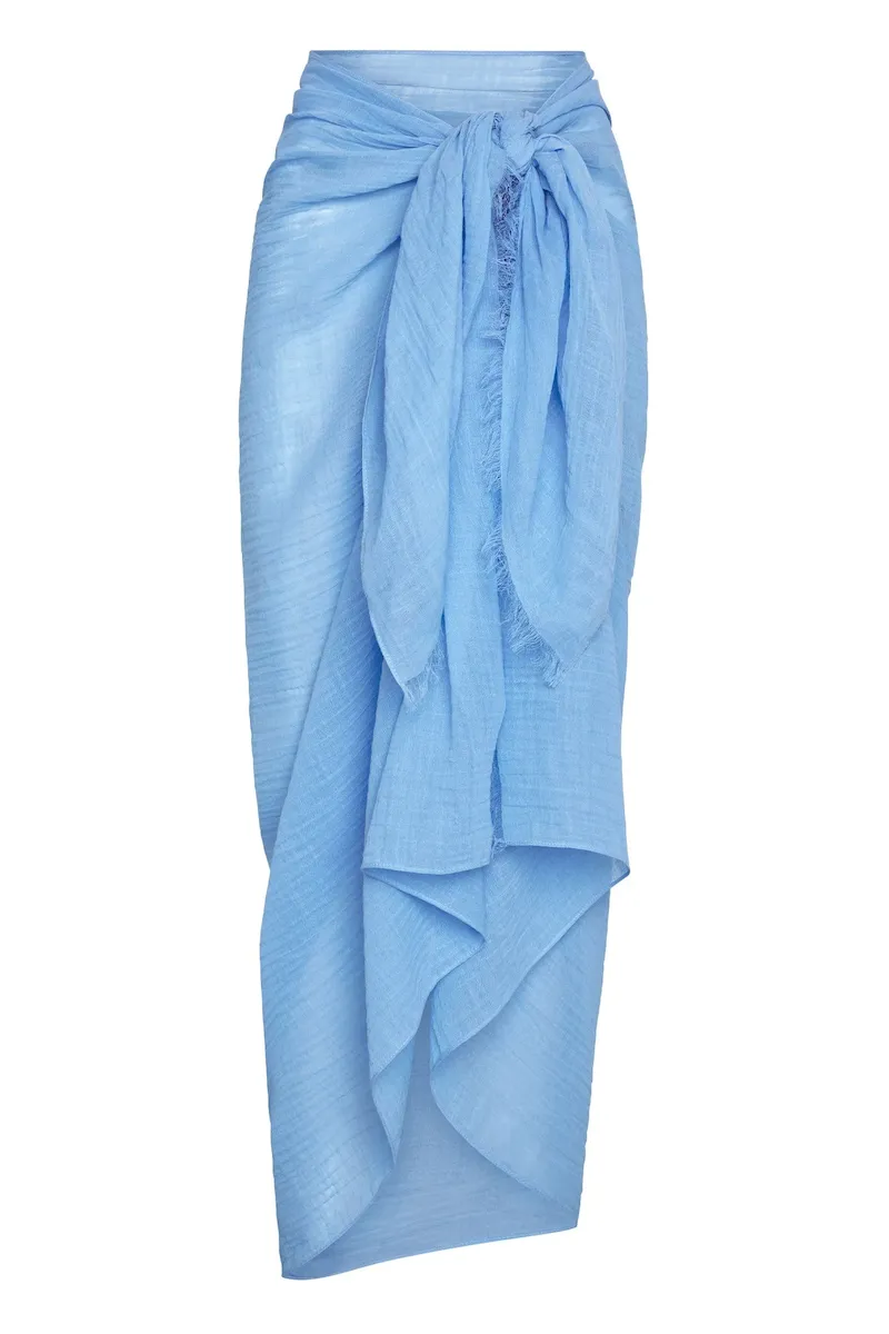 St. Tropez Sarong Ibiza Blue Crinkle Linen