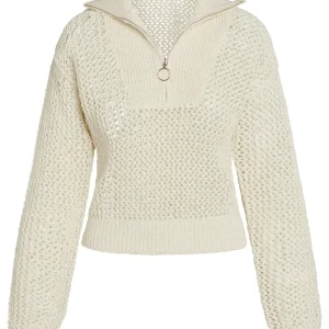 Lisbon Quarter Zip Sweater Ivory Petit Crochet