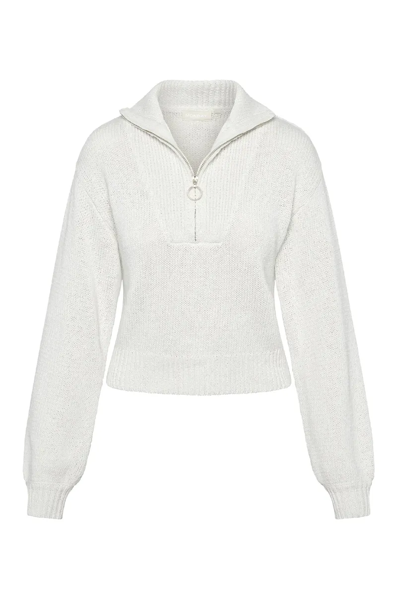 Lisbon Quarter Zip Sweater White