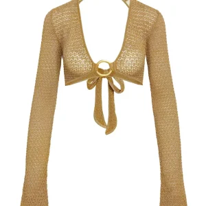 Montego Crop Top Antique Gold Lace Crochet