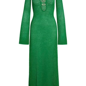 Montego Dress Palm Green Lurex Lace Crochet