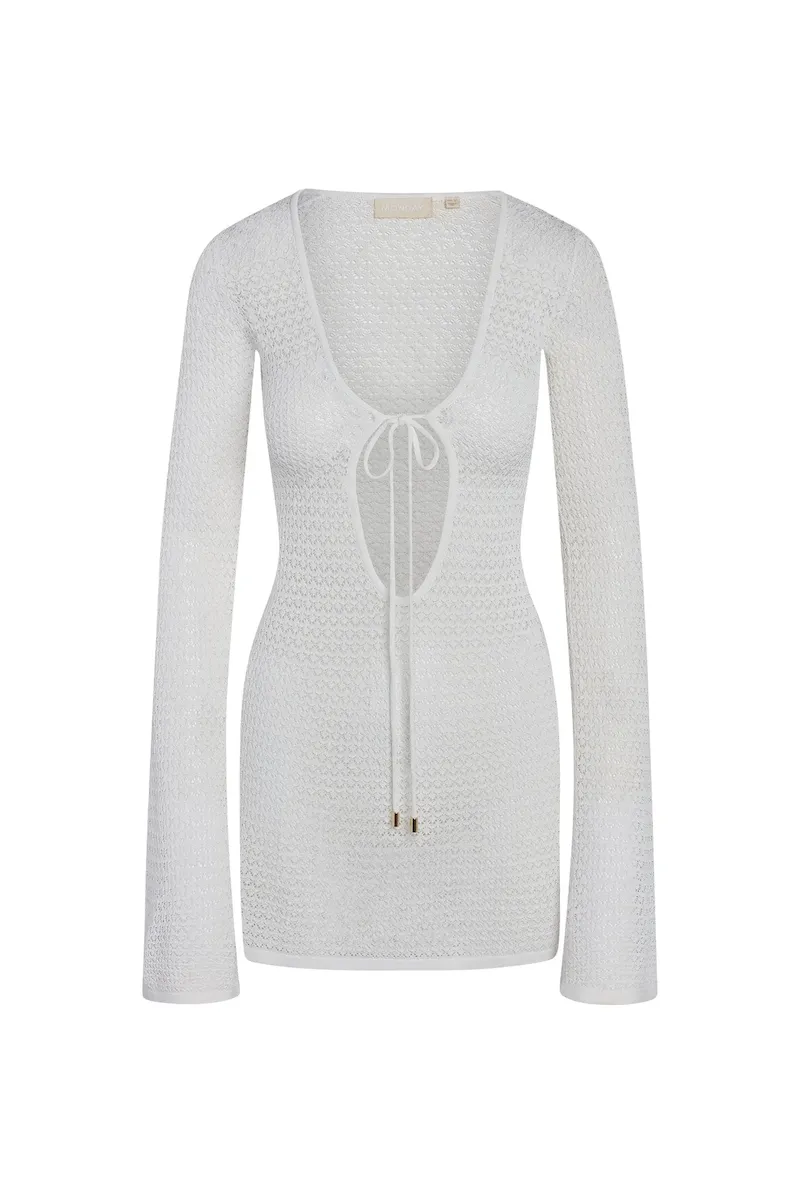 Montego Mini Tie Dress White Lace Crochet