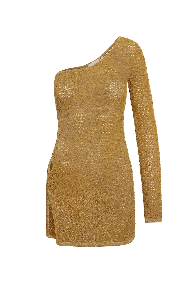 Palermo Mini Dress Antique Gold Lace Crochet