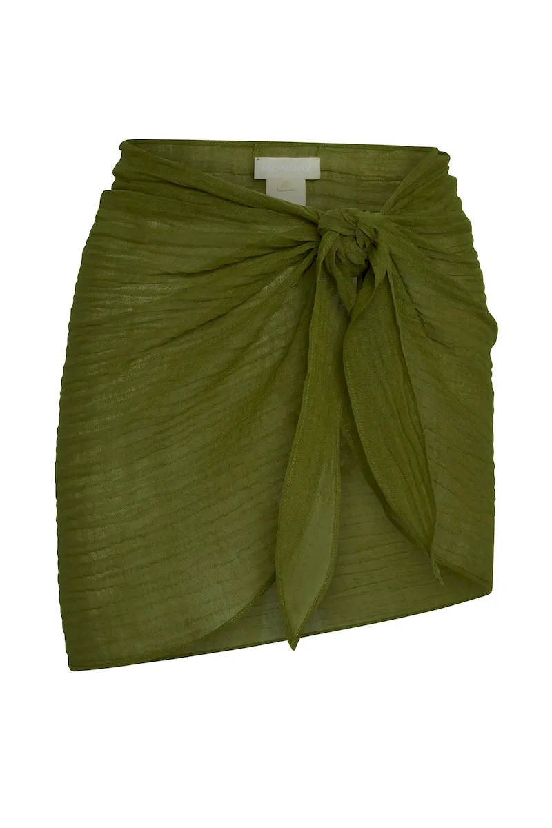South Beach Sarong Olive Crinkle Linen