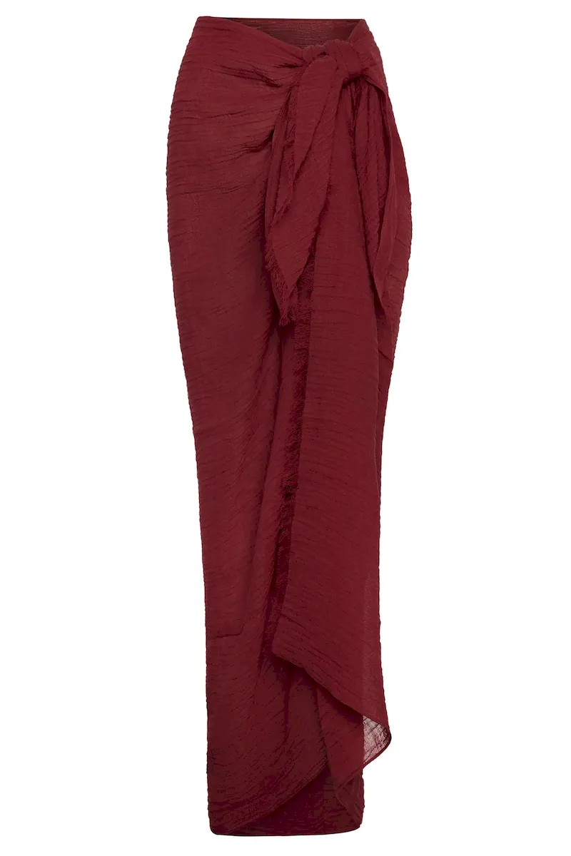 St. Tropez Sarong Burgundy Crinkle Linen