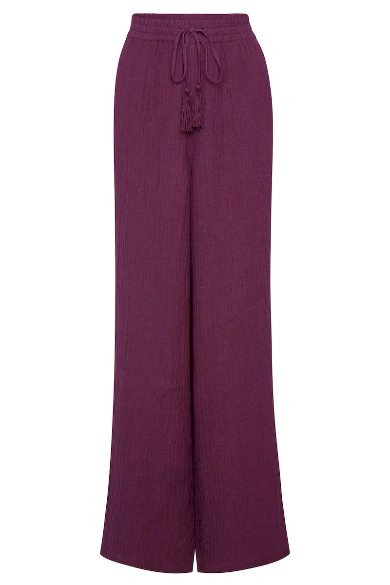 Tahiti Pant Eggplant Crinkle Linen