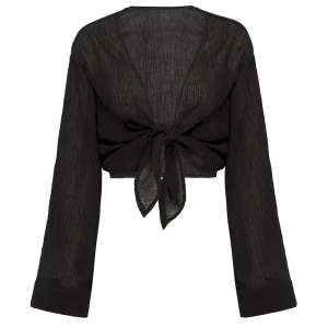 Tahiti Tie Top Black Crinkle Linen